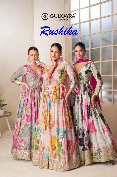 Rushika By Gulkayra Chinon Embroidery Gown With Dupatta Wholesalers In Surat